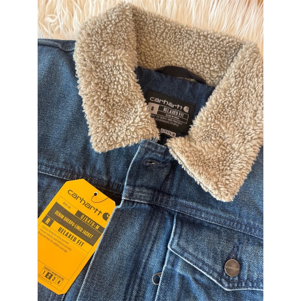 CUTE Carhartt Men's Relaxed Fit Sherpa-Lined Denim Jacket Blue Full Zip Size S - Picture 4 of 15